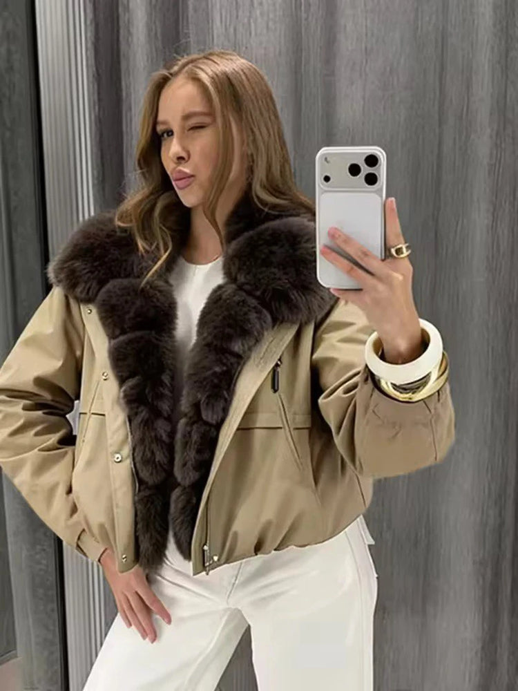 ZADORIN 2026 Detachable Faux Fur Collar Short Parka Winter Jackets Women Elegant Loose Cotton Padded Outerwear Warm Women Coats