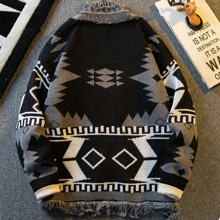 Autumn Ethnic Style V-neck Knitted Cardigan Sweater Men's Loose Casual High Street Personalized Knitted Jackets Male Clothes
