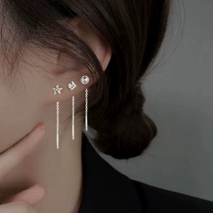Ventfille 925 Sterling Silver Star Earring for Women Girl Simple Tassels Chain Fashion Office Jewelry Gift Dropshipping PlatiNum
