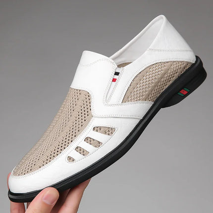 Scarpe basse formali estive maschili Scarpe casual traspiranti da uomo Scava fuori mocassini da uomo Mocassini fantastici Scarpe da esterno slip on fatte a mano