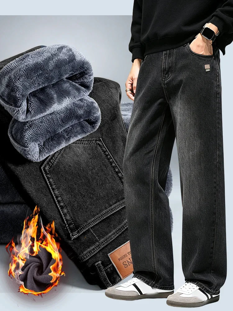 American Retro Jeans Men's 2026 Autumn and Winter with Plush New Trendy Brand High Street Casual Loose Straight Leg Long Pants