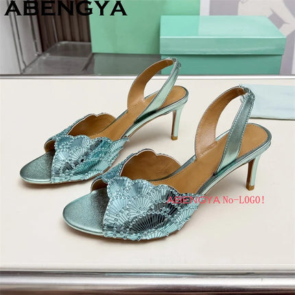 2026 Summer Trendy New Shiny Fish Mouth Toe Sexy Stiletto Sandals Woman Quality Sequined Thin High Heel Slippers for Women Shoes PlatiNum