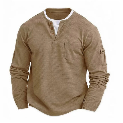 2025 T-shirt fake two-piece double-layer V-neck fashionable splicing plus size base shirt pocket men's long sleeved T PlatiNum