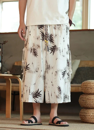2024 pantaloni Casual da uomo con motivo a foglia di bambù in stile cinese tendenza moda pantaloni a