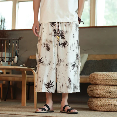 2024 pantaloni Casual da uomo con motivo a foglia di bambù in stile cinese tendenza moda pantaloni a