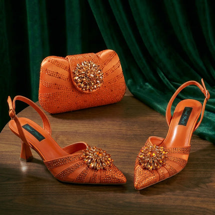 Zapatos y Bolso Nuevos de Diseño Italiano Azules con Diamantes de Imitación, Tacón Alto, Estilo de Moda, Zapatos de Tacón para Máxima Comodidad, Zapatos de Mujer