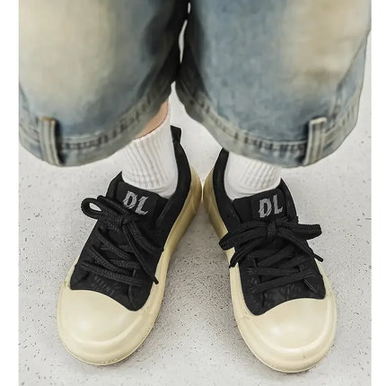 Toe Thick Sole Platform Men Sneakers Lace Up Patchwork Fashion New Trend Casual Trainer Shoes Thick Bottomed All Season