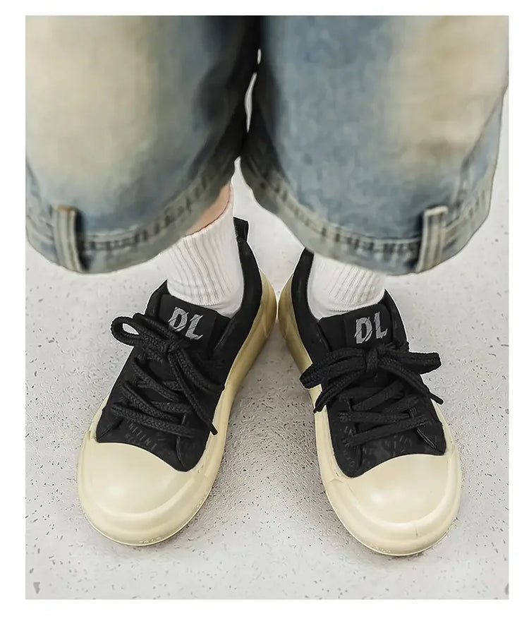 Toe Thick Sole Platform Men Sneakers Lace Up Patchwork Fashion New Trend Casual Trainer Shoes Thick Bottomed All Season