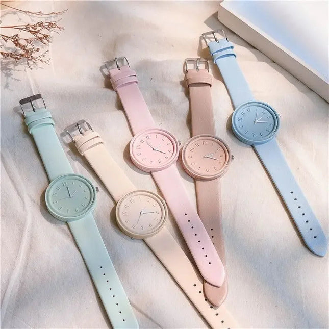 Simple Fashion Makaron Simple Women Watch Ins High Beauty Student uomo e donna Style Round Leisure Vintage orologio da polso al quarzo platinumshop