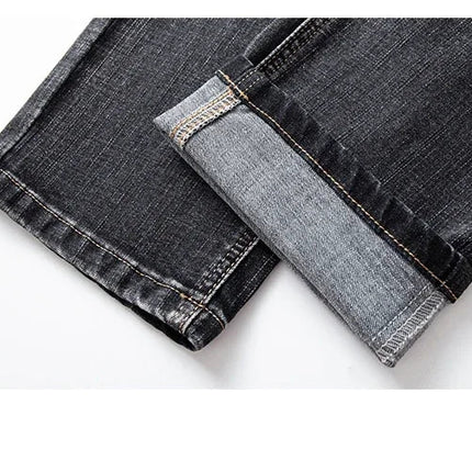 Autumn Men's Business Straight Fit Jeans Vintage Blue Smoke Gray Stretch Trousers Soft Comfortable Fabric Denim Pants Male PlatiNum