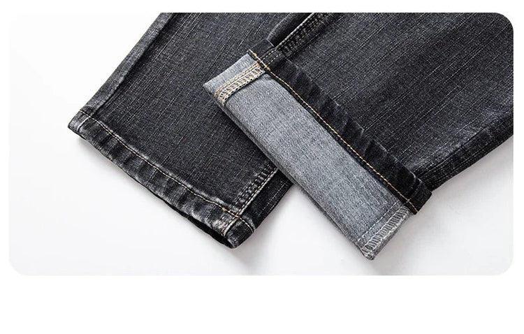 Autumn Men's Business Straight Fit Jeans Vintage Blue Smoke Gray Stretch Trousers Soft Comfortable Fabric Denim Pants Male PlatiNum