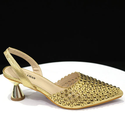 Venus Chan Pointed Toe Heels for Women 2023 Elegant Party Wine Color Full Diamond Pumps Italian Shoes and Bags Matching Set PlatiNum