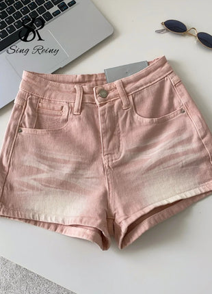 SINGREINY Pantaloncini in denim sfumato da donna, di alta qualità, estetici, casual, comodi, stile americano retrò, basici, da spiaggia