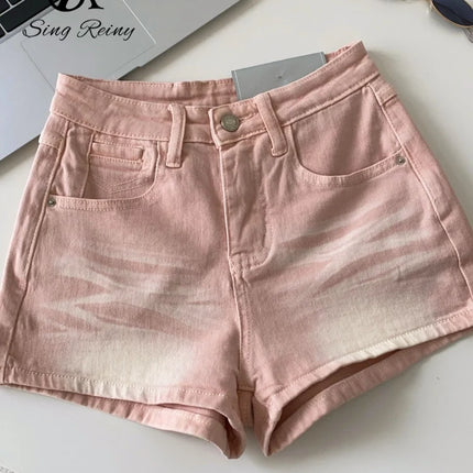 SINGREINY Women's Gradient Denim Shorts, High Quality, Aesthetic, Casual, Comfortable, American Retro Style, Basic, Beach