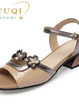 AIYUQI Sandales Femme Peep Toe 2026 Nouvelle Mode Été en Cuir Véritable Grandes Tailles 41 42 43 Sandales Femme à Bout Ouvert