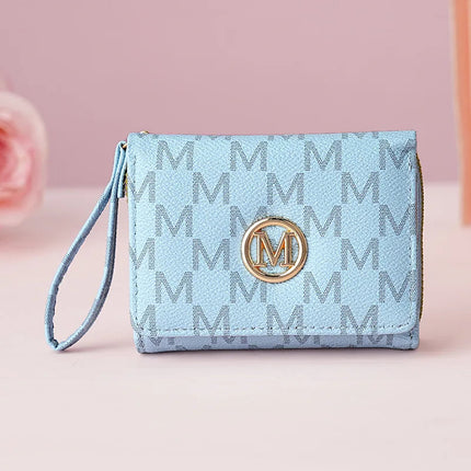 Fashionable Letter Printed Tri-Fold Compact Ladies Wallet Retro Style Card Holder PU Leather Synthetic Interior Daily Use PlatiNum