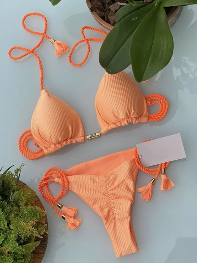 Nuovo Bikini da Donna Multicolore con Triangolo e Laccetti sulla Schiena platinumshop