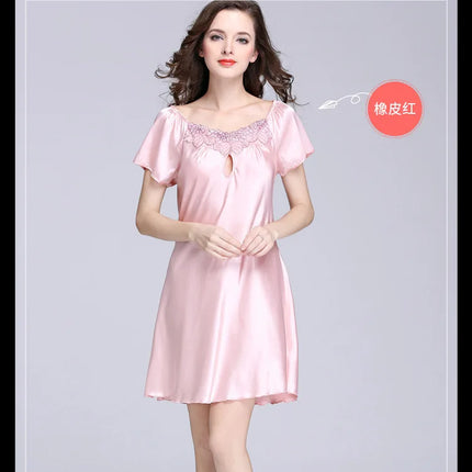 Women's Ice Silk Casual Silk Pajamas Sexy Lace Short Sleeve Women's Summer Pajamas Homewear