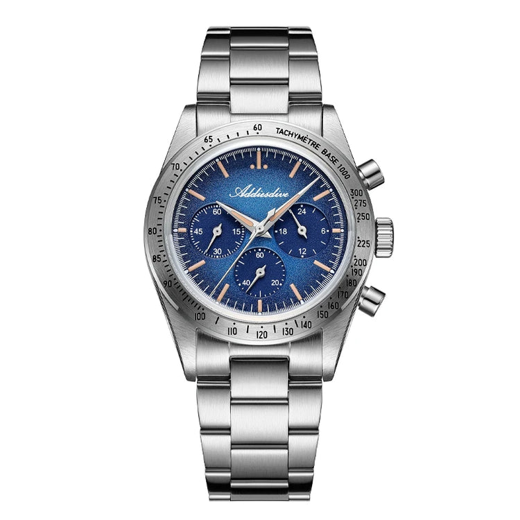 ADDIESDIVE Chronograph Watch For Men 10Bar Waterproof 316L Stainless Steel 0S20 C3 Vintage Luminous Luxury  Quartz Watch AD2552