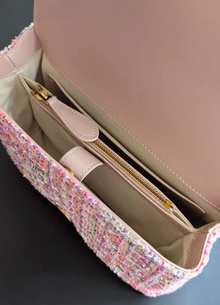 Nuova Borsa a Tracolla/Crossbody da Donna 2026 Ispirata a Pinko in Tweed con Cigno, in Vera Pelle