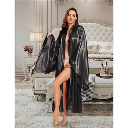 Elegante abito lungo da pavimento in seta da sposa, abito da sposa, kimono, abito da sposa, festa, abito da sposa, abito kimono nero