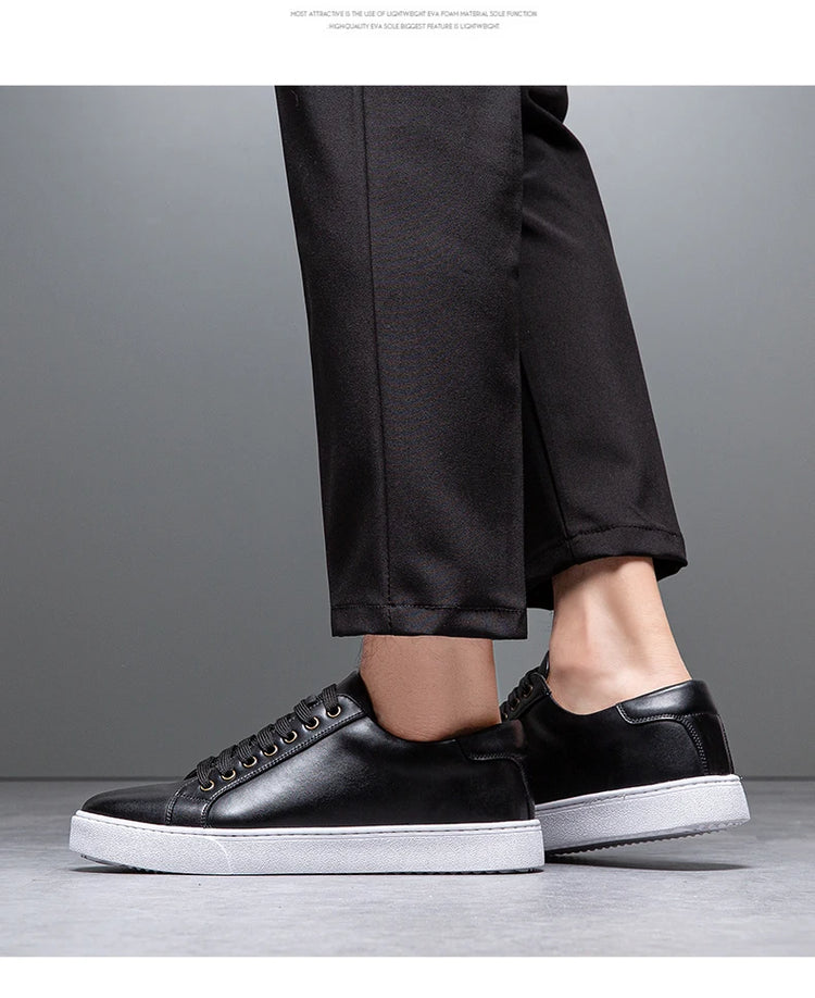 New Men Casual Sports Vulcanized Shoes Comfortable Fashionable Flat Heeled Leather Shoes Outdoor Driving Travel Brand Shoes Men