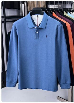 Polo à manches longues de marque haut de gamme 100 % coton, nouveau t-shirt décontracté à revers pour homme d'affaires, confort de luxe avec broderie Paul poney
