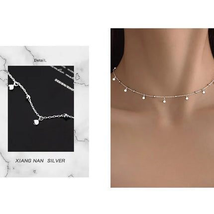 925 Sterling Silver Neck Chain Tassels Round Necklaces Women Jewelry Exquisite Elegant Aesthetic Charms Accessories Argent 925 PlatiNum