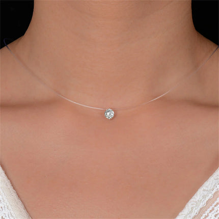 Fashion Shiny Crystal Necklace For Women Female Transparent Fishing Line Round Zircon Choker Minimalist Clavicle Chain Jewelry PlatiNum