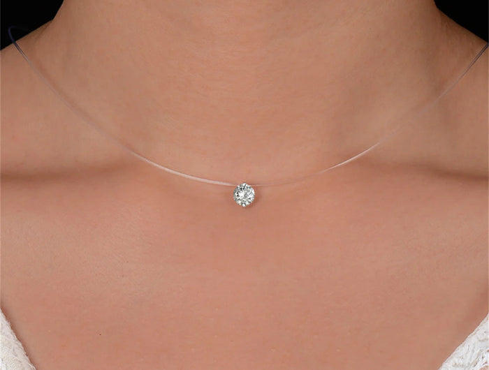 Fashion Shiny Crystal Necklace For Women Female Transparent Fishing Line Round Zircon Choker Minimalist Clavicle Chain Jewelry PlatiNum