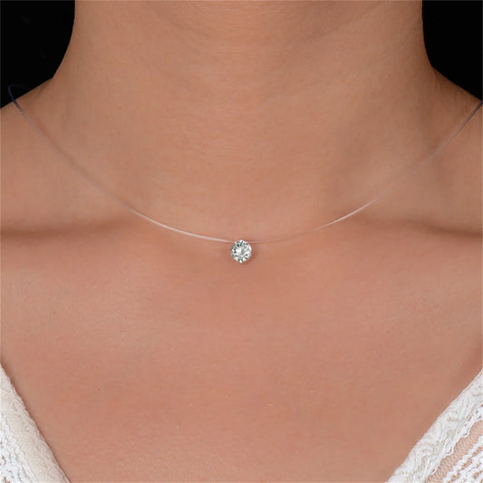 Collana di cristallo lucido di moda per le donne Linea di pesca trasparente femminile Girocollo rotondo con zirconi Gioielli a catena minimalista con clavicola