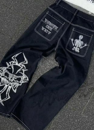 Jeans larghi ricamati modello Joker di tendenza della moda americana Donna Street Y2K Nuovi pantaloni a gamba larga oversize Hip Hop Jeans unisex