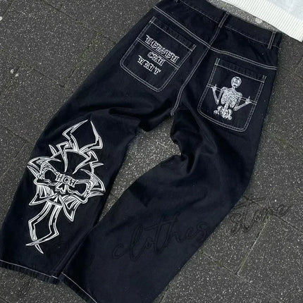 Jeans larghi ricamati modello Joker di tendenza della moda americana Donna Street Y2K Nuovi pantaloni a gamba larga oversize Hip Hop Jeans unisex