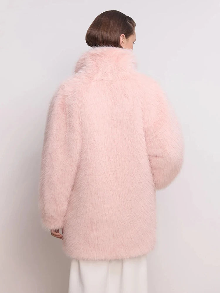 ZADORIN Luxury Winter White Pink Faux Fur Coat Woman Long Oversized Turn Down Collar Furry Fur Jacket Womens Coat Fur Faux Coats
