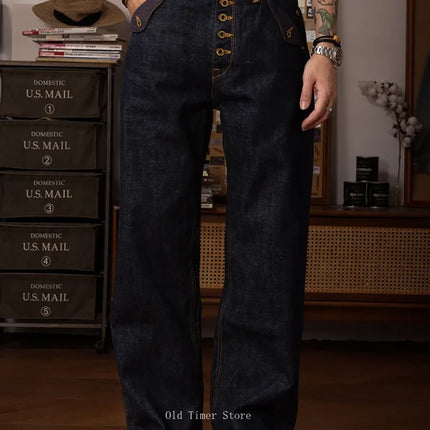 Red Tornado Retro Heavy 18oz Raw Selvedge Denim Pants Sanforized Button Fly High Waist Flap Pocket Carpenter Style Jeans