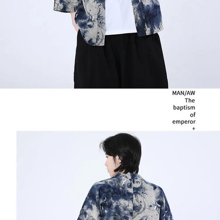 Camicie Uomo Yukata Cosplay Kimono Giapponese Retrò, Camicie Etniche Stampate da Uomo, Camicie in Lino Moda Donna, Blusa Oversize Haori