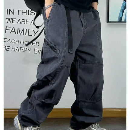 American Streetwear Multi-Pocket Cargo Pants Men High Quality Fashion Baggy Pants Plus Size Black Army Straight-Leg Trousers