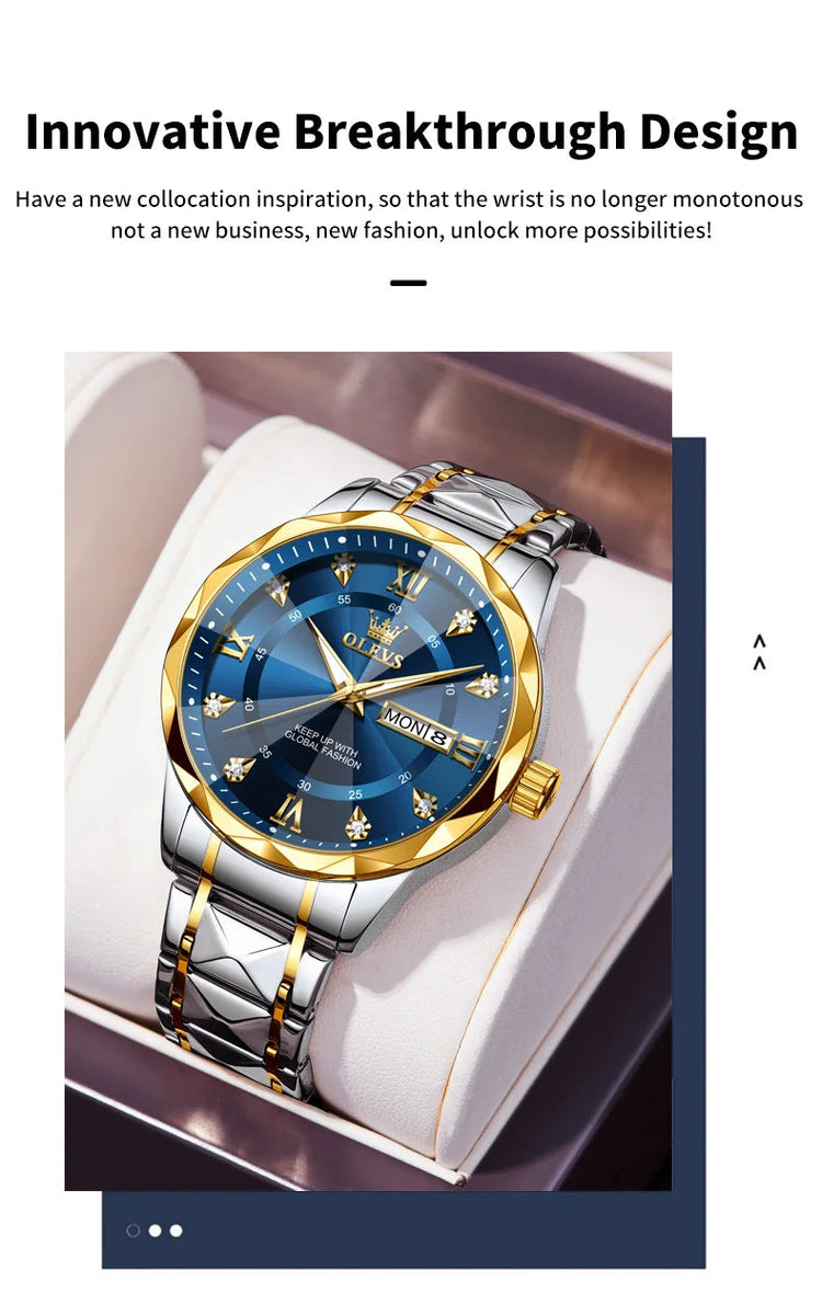 OLEVS Orologio da uomo al quarzo originale Orologio da uomo di lusso con calendario aziendale alla moda in acciaio inossidabile Orologio da specchio a forma impermeabile platinumshop