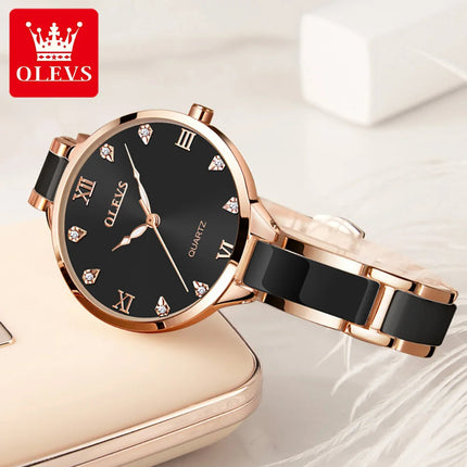 Orologio da donna OLEVS 5872, elegante orologio al quarzo con cinturino in ceramica e acciaio, impermeabile, per donna. platinumshop
