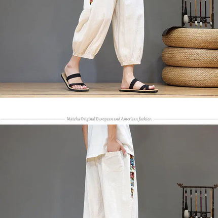 Pantaloncini estivi da uomo Pantaloni casual traspiranti in cotone Pantaloni larghi tradizionali retrò streetwear al polpaccio Pantaloncini comodi da uomo