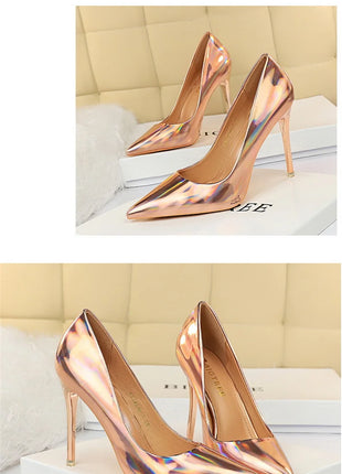 Tacchi alti da donna Blu Verde Décolleté di San Valentino Lusso lucido Stiletto Matrimonio Nuziale Discoteca Moda Semplice Colore solido 1829-2