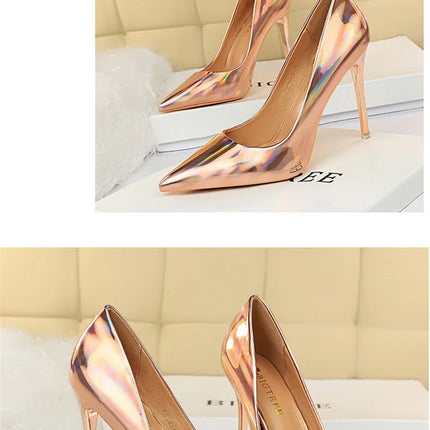 Tacchi alti da donna Blu Verde Décolleté di San Valentino Lusso lucido Stiletto Matrimonio Nuziale Discoteca Moda Semplice Colore solido 1829-2
