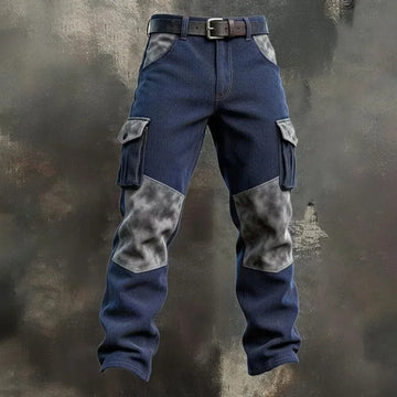 Fall Corduroy Texture Cargo Pants Mens Fashionable Multi-pockets Contrast Color Trousers Men Vintage Straight Patchwork Bottoms