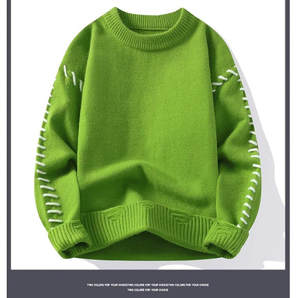 Solid Color Trendy Loose Knit Sweater With Coarse Yarn Weaving Pattern For Autumn And Winter Men's Top And Street Pullover