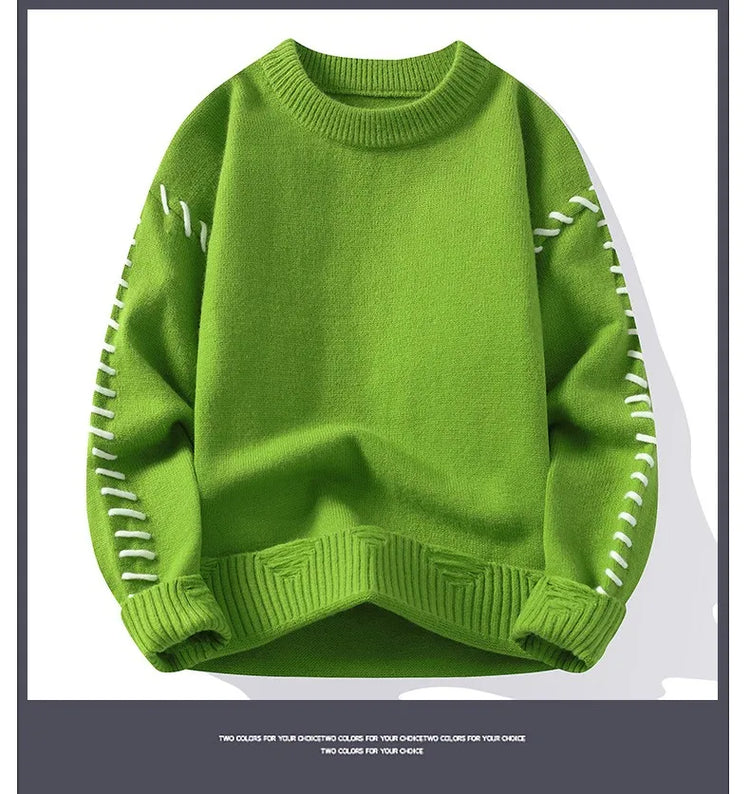 Solid Color Trendy Loose Knit Sweater With Coarse Yarn Weaving Pattern For Autumn And Winter Men's Top And Street Pullover
