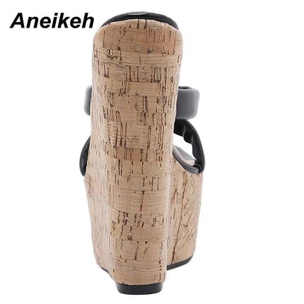 Aneikeh Wedges Heel Women Slippers Fashion Open Toe Platform Sandals Summer Super High Heels Female Party Shoes Size 35-42 PlatiNum