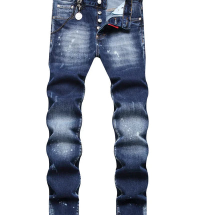 2025 Men's Ripped Jeans Luxury Brand Light Blue Holes Long Trousers Quality Male Fashion Stretch Slim Pants Men Skinny Jeans PlatiNum