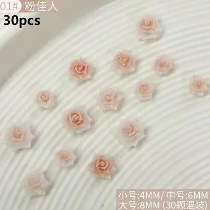 Delicate Dark Red Brown White Rose Flower Leaf Lily Tender Camellia Nail Charms Art Resin Decorations Manicure Tools Accessories