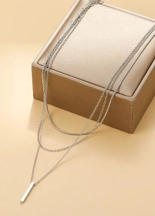 Collana impilabile a tre strati in argento sterling 925 da donna con ciondolo a striscia semplice, gioielli con catena a clavicola ipoallergenica impermeabile PlatiNum