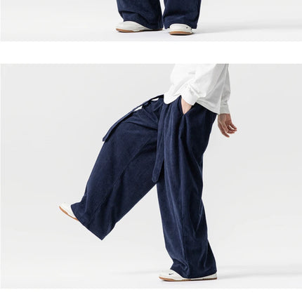 Pantaloni di velluto a coste da uomo 2025Autunno Inverno Caldo Casual Pantaloni comodi Stili giapponesi Harun Pantaloni da uomo oversize a gamba larga in tinta unita